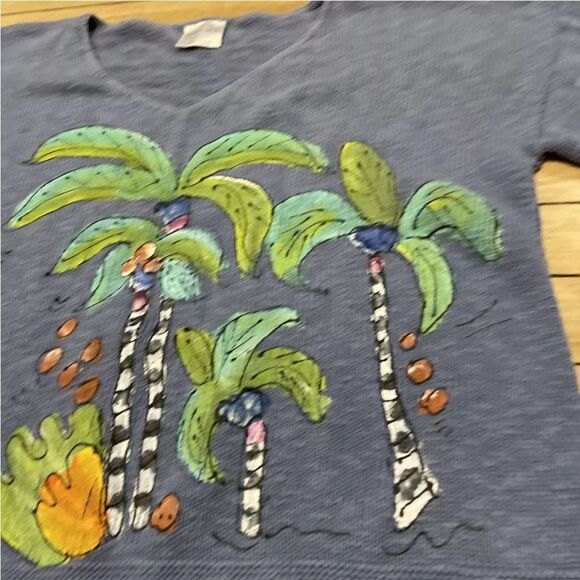 STICKCHICS Crop Knit Sweater Women One Size Made USA Hand Painted Palm Tree Isle - Picture 13 of 16